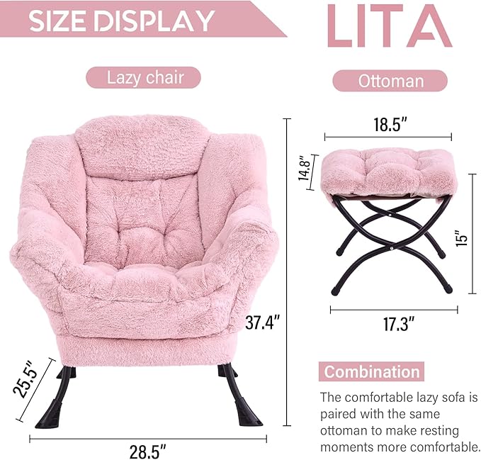 LITA Lazy Chair with Ottoman, Modern Accent Leisure Upholstered Sofa, - Image 3