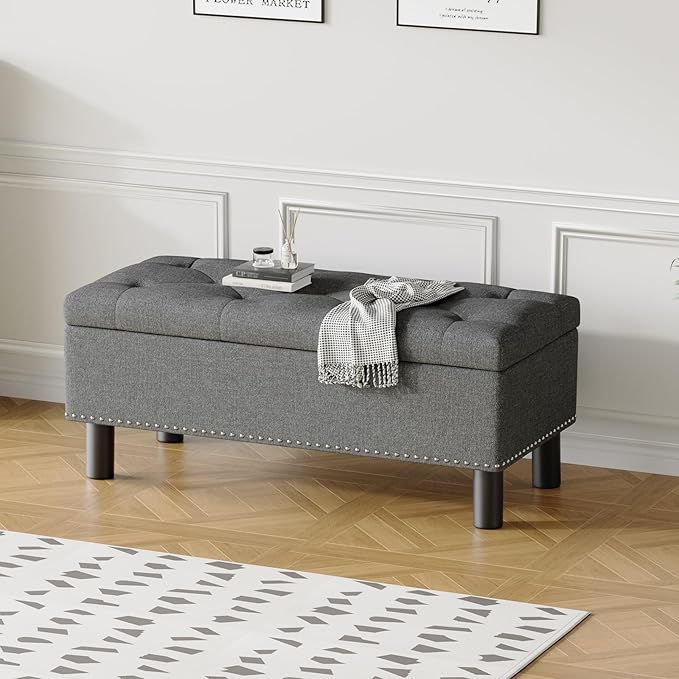 Furniliving Ottoman Bench with Storage, Folding Storage Ottoman Bench with Wood - Image 10