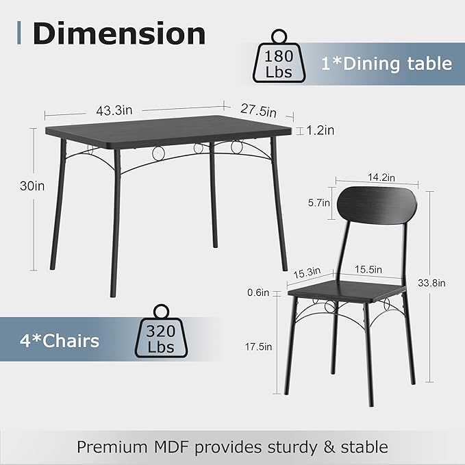 VECELO Dining Table Set for 4, 5-Piece Kitchen Table - Image 2