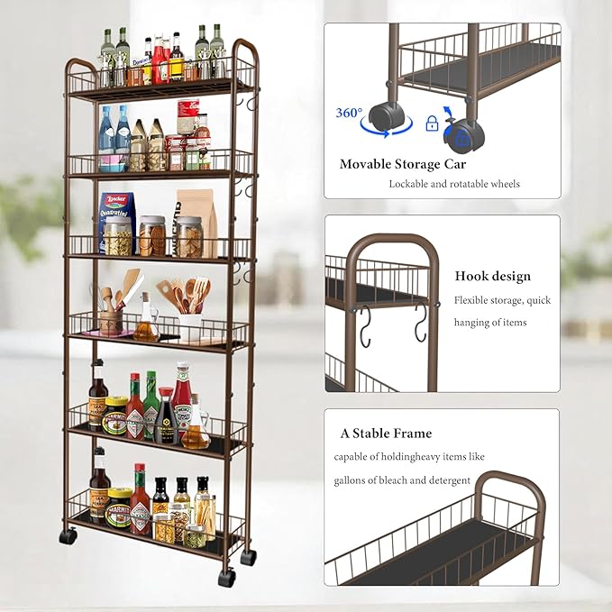 6-Tier Slim Storage Cart with Wheels, 6in Narrow Rolling Shelf, Sturdy Slim - Image 6