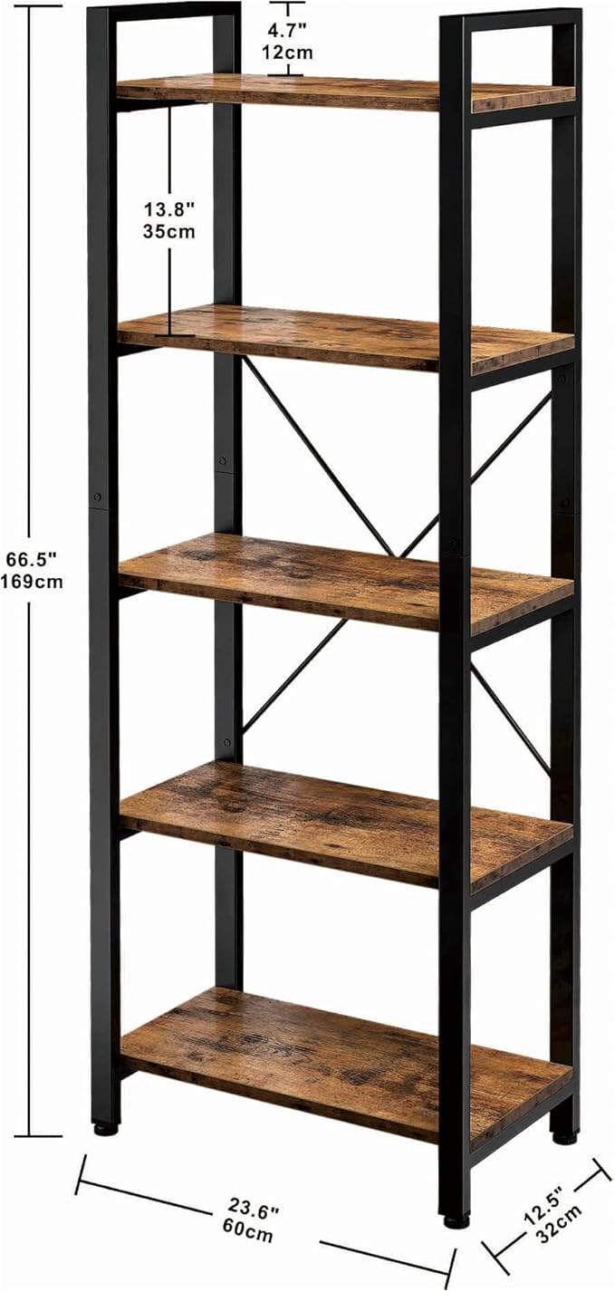 IRONCK Bookshelf 5-Tier Ladder Shelf 110 lbs or Shelf Vintage Industrial Style - Image 3