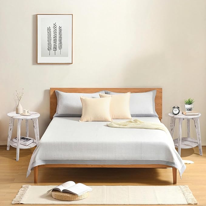 Farmhouse Round Side Table Rustic White Wooden End Table - Image 6