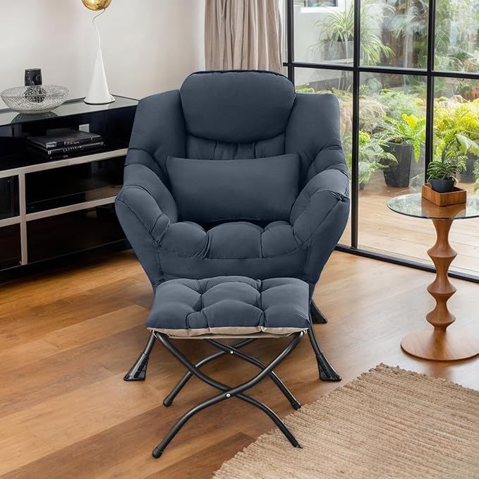 Lazy Chair with Ottoman, Modern Lounge Chair with Lumbar Pillow, Accent Cozy - Image 3