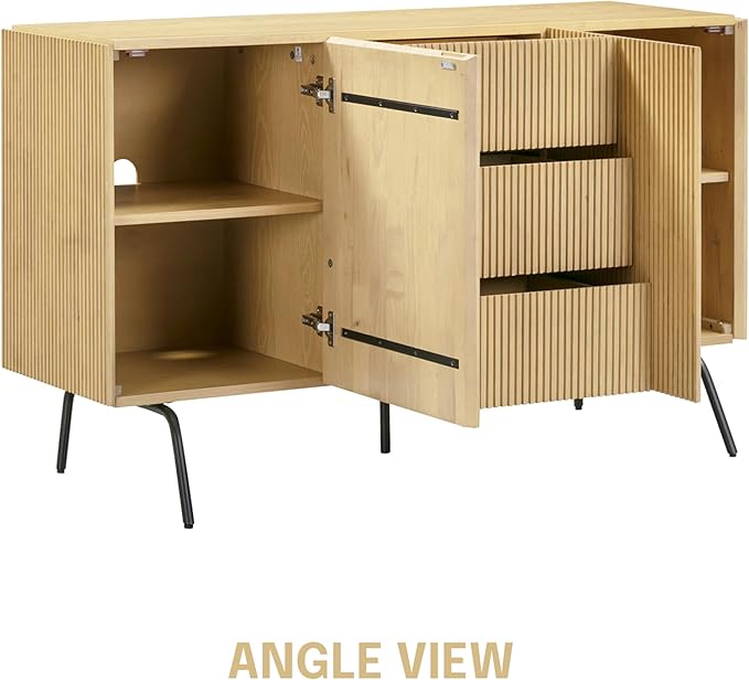 NTC Veil Sideboard with 2 Doors and 3 Drawers, Buffet Cabinet with Vertical - Image 7