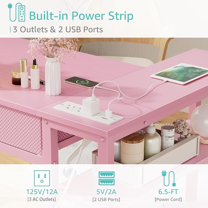 DLisiting Pink Reversible L Shaped Desk - Image 7