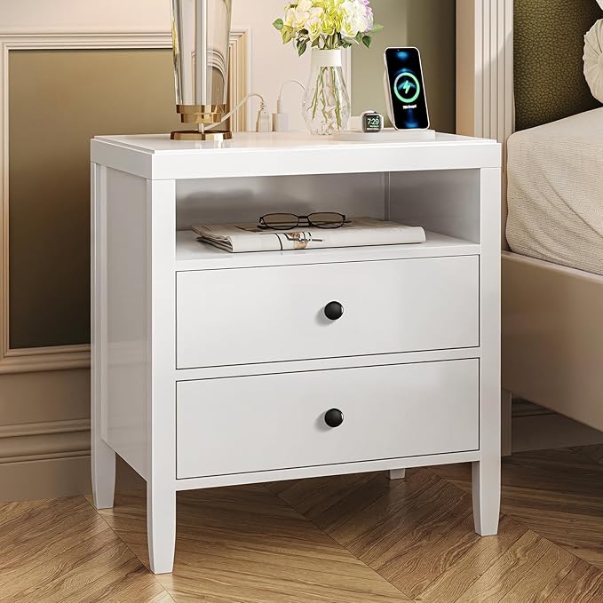 Huuger Nightstand with Charging Station, Bed Side Table by Huuger
