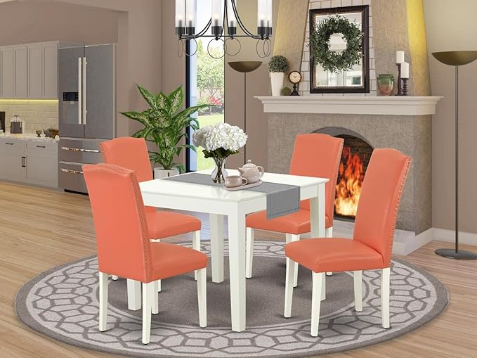 East West Furniture OXEN5-LWH-78 5 Piece Modern Dining Table Set Includes a - Image 6