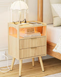 Nightstand with Charging Station and LED Lights, Modern Bedside Table with by AEPOALUA