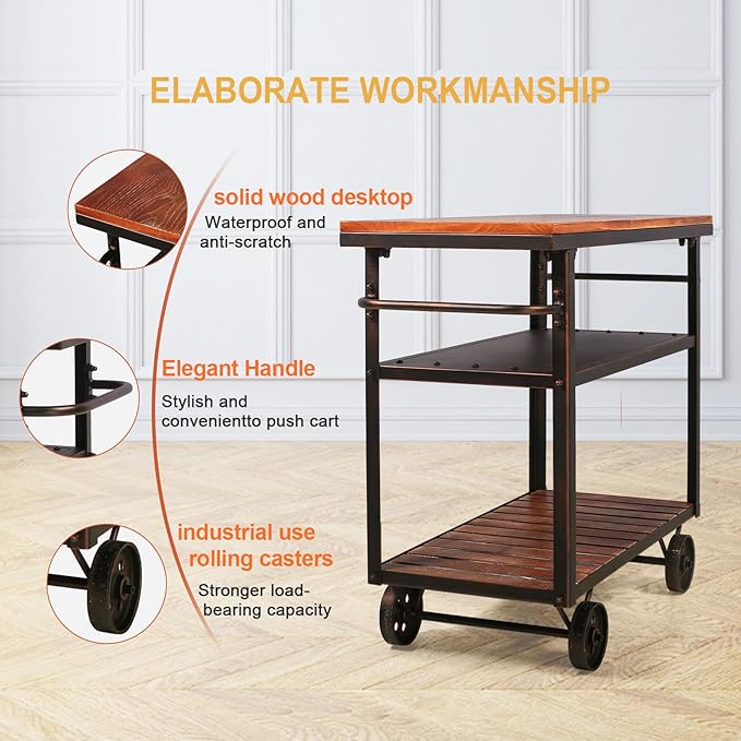 Farmhouse Mobile Cart with Wheels - Image 3