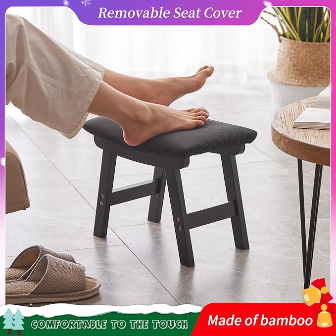 Foot Stool, Bamboo Small Sofa Foot Rest Under Desk, Extra Seating - Image 3