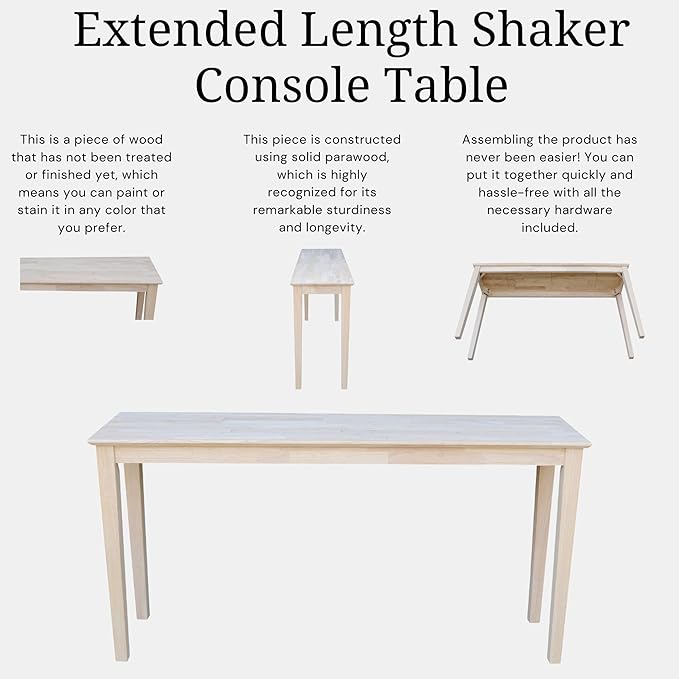 IC International Concepts Extended Length Shaker Console Table, Kitchen/Dining - Image 5