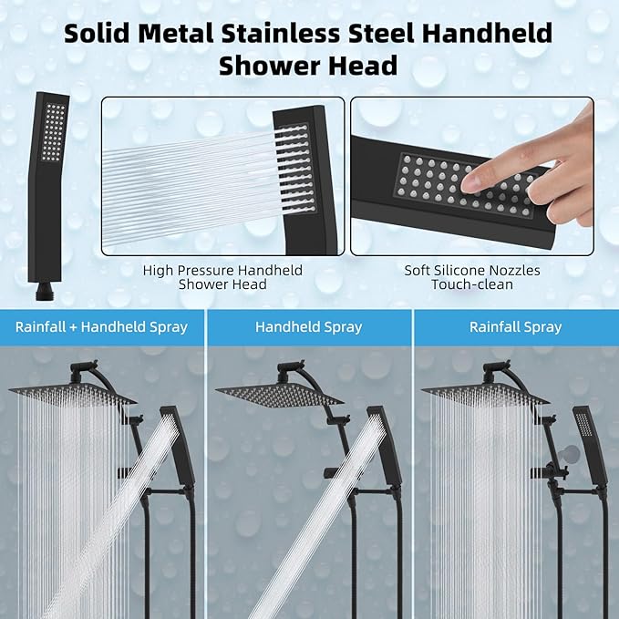 Hibbent All Metal 12'' Rainfall Shower Head, Dual Shower Head Combo, High - Image 4
