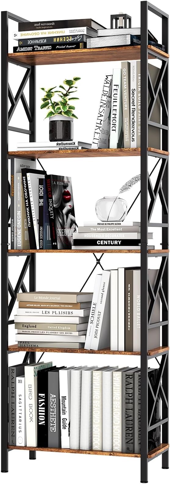 72"H 5-Tier Bookshelf: MDF Wood & Steel Shelves by StorageShelf