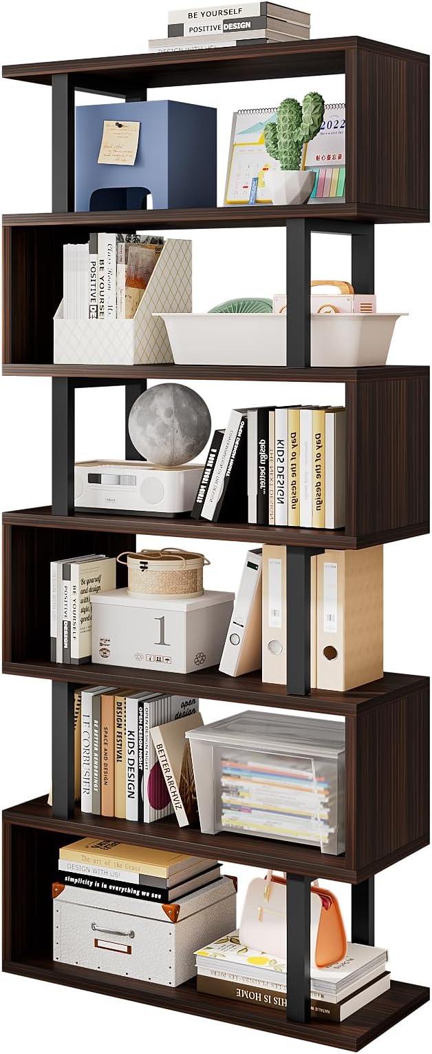 SORCEDAS Bookshelf Geometric Bookcase S Shaped Industrial Bookshelf Storage by SpecialYourHome