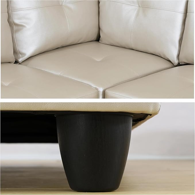 L-Shaped Sectional Sofa with Ottoman, Right-Facing Leather Modern Couch with - Image 5