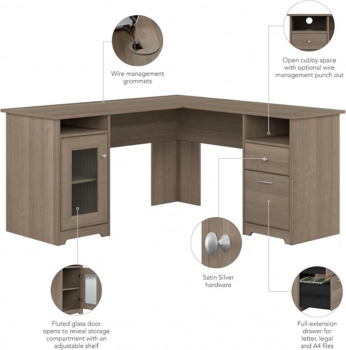 Bush Furniture Cabot L Shaped Computer Desk in Ash Gray | Corner Table - Image 10