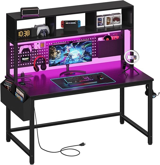 Black Gaming Desk with Hutch and Pegboard by Unknown