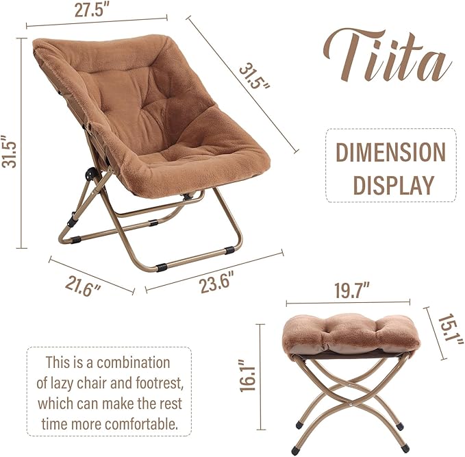 Tiita FoldedChair with Ottoman, Soft Faux Fur Oversized Folding Accent Chair - Image 3