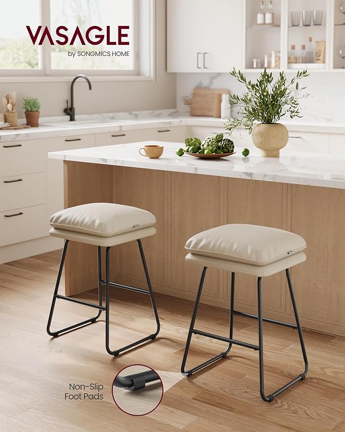 VASAGLE Bar Stools Set of 2, Counter Height Bar Stools, Leather Counter Stools - Image 6