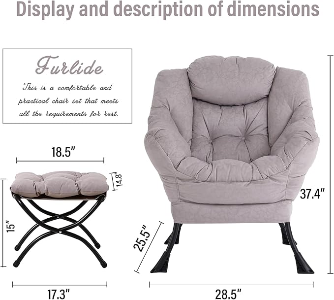 Lazy Chair with Ottoman, Modern Chair with Folding Footrest, Lounge Accent Chair - Image 2