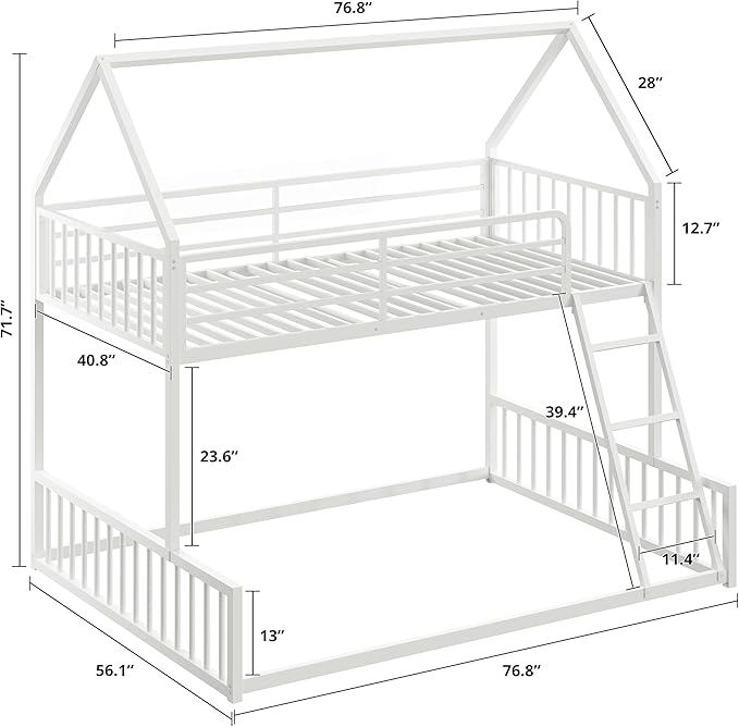LIKIMIO Bunk Bed Twin Over Full Size, House Bunk Bed Frame - Image 2