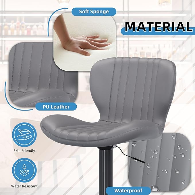 Shintenchi Bar Stools Set of 2 Modern Swivel Bar Chairs, Counter Height Faux - Image 6