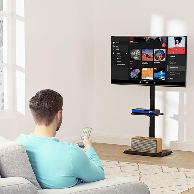 WALI Floor TV Stand with Power Outlet & AV Shelf, Tall TV Stand Mount - Image 7