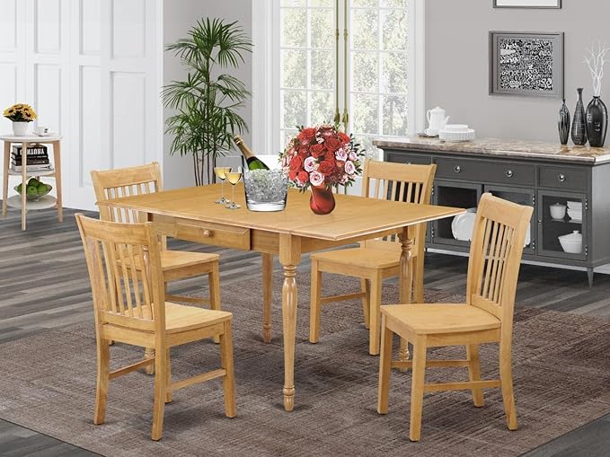 East West Furniture MZNO5-OAK-W 5 Piece Dining Room Table Set Includes a - Image 2