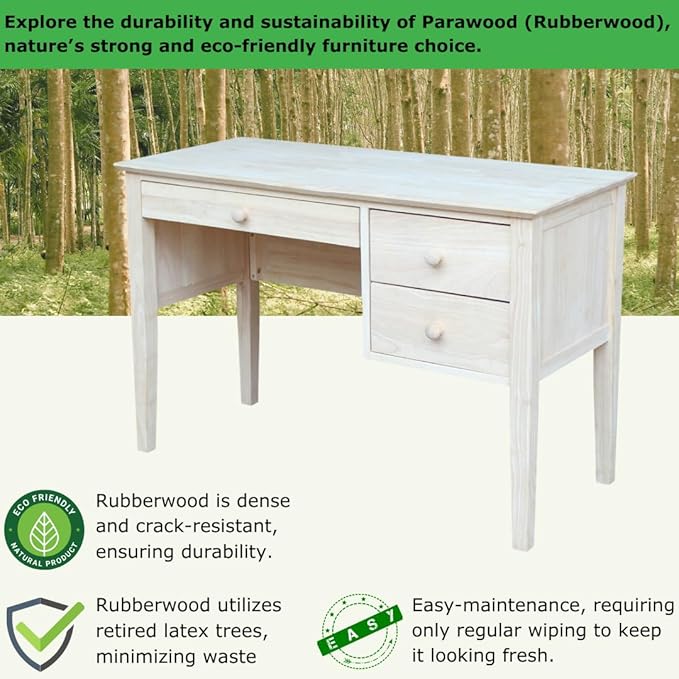 IC International Concepts, Brooklyn Desk, Solid Real Wood, Sturdy Parawood - Image 6