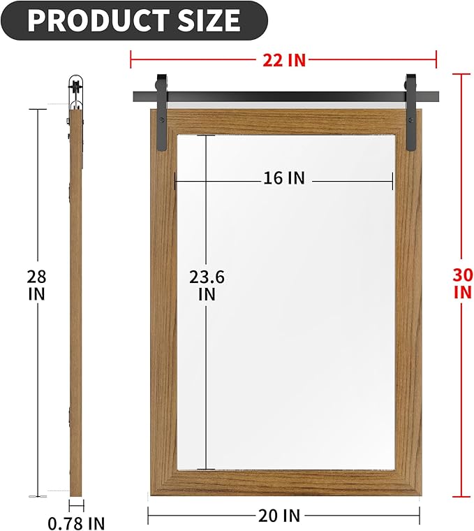 Farmhouse Bathroom Mirror, Barn Door Style Decor Entryway Bedroom 22x30INCH - Image 3