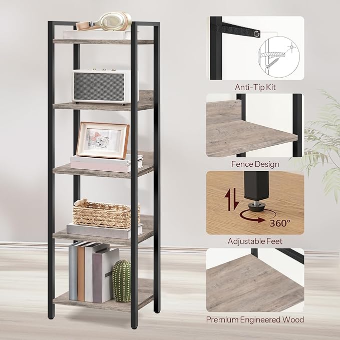5-Tier Bookshelf, Shelves Organizer - Image 5