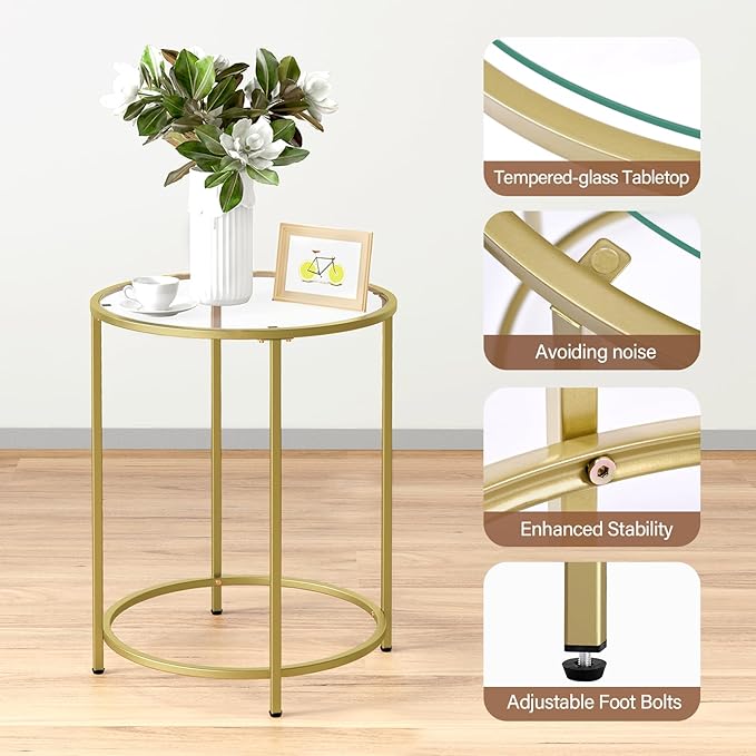 19.7’’ Round Glass End Table, Round Bedside Table - Image 8