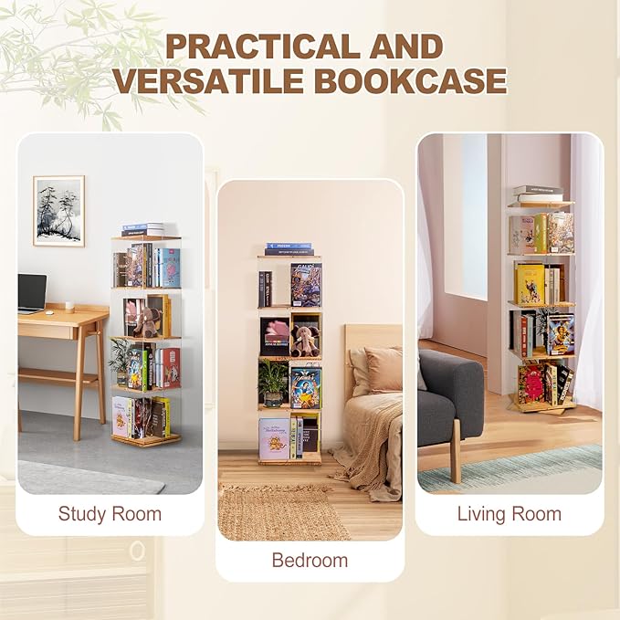 Rotating Bookshelf, 360 Degree Revolving Bookcase, 4-Tier Spinning Bookshelf - Image 6
