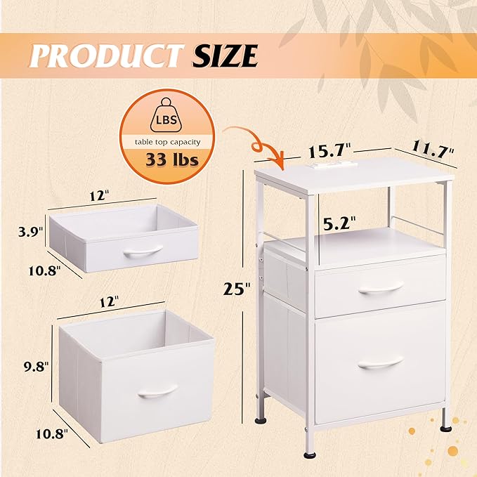 WLIVE Night Stand with Charger Station, Bedside Table, Small Dresser - Image 3