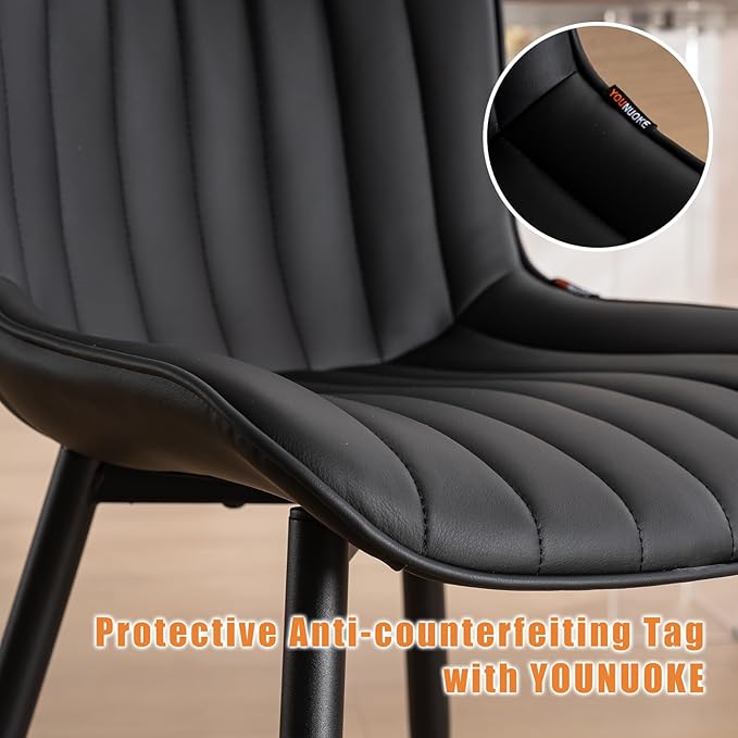 YOUNUOKE Black Dining Chairs Set of 2, Mid-Century Modern Faux Leather - Image 8