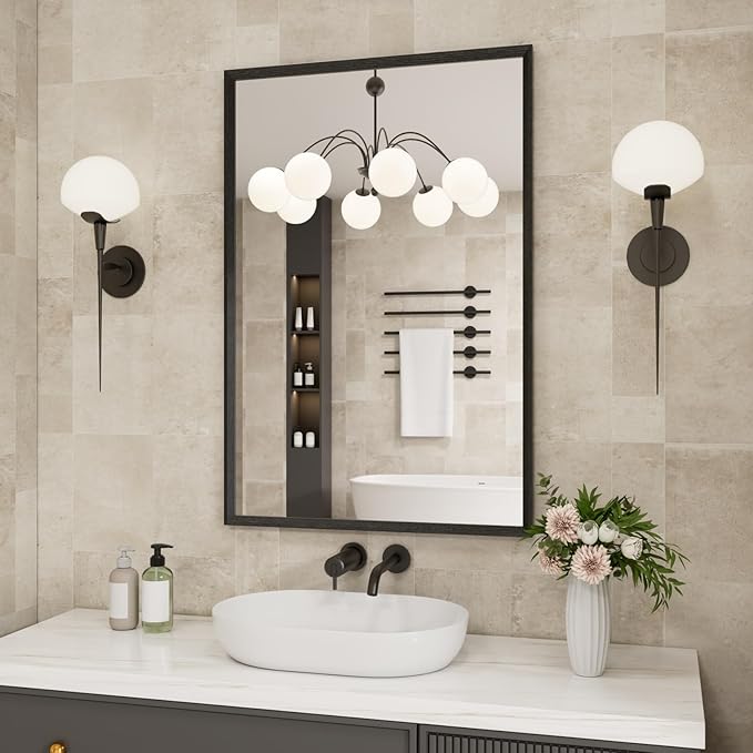 Bathroom Vanity Mirror 24x32 Inch, Matte Black Rectangle Bathroom Mirror - Image 2