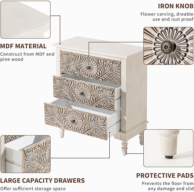 COSIEST 3 Drawers Accent Dresser, Vintage Small Accent Chest - Image 6