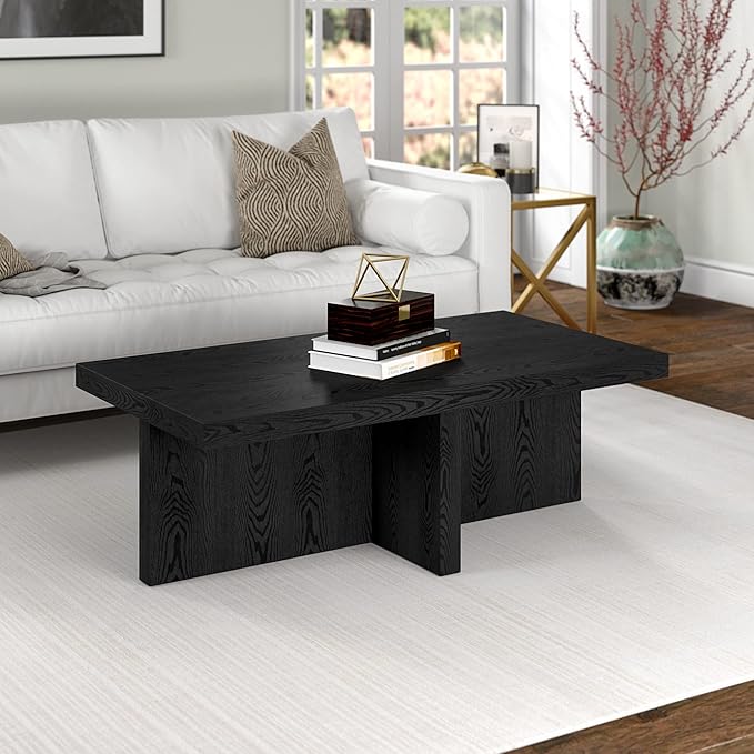 Henn&Hart 44" Rectangular Wood Pedestal Low-Profile Coffee Table - Image 2