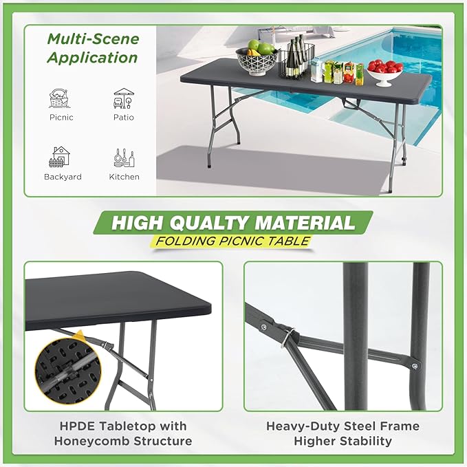 BestOffice Outdoor Folding Camping Table Plastic Table Portable Square Height - Image 5