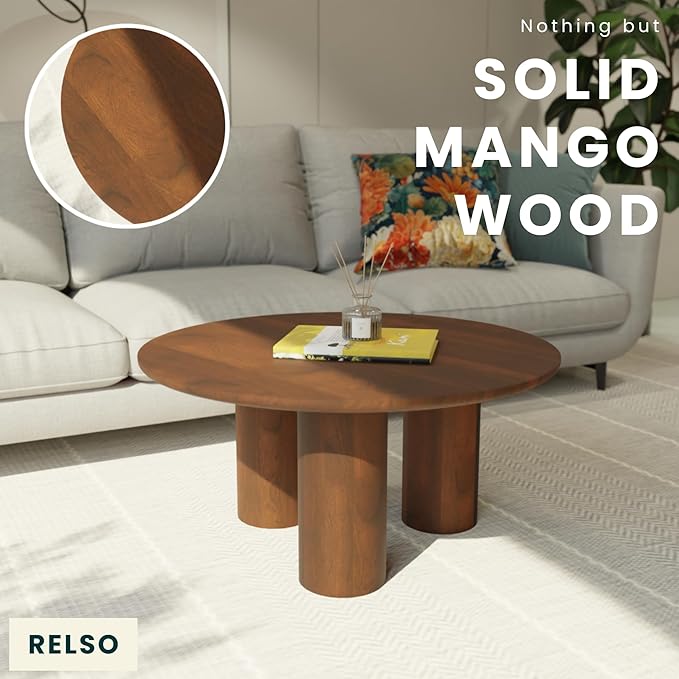 Relso Gaia Round Coffee Table, Natural Mango Wood Coffee Table - Image 3