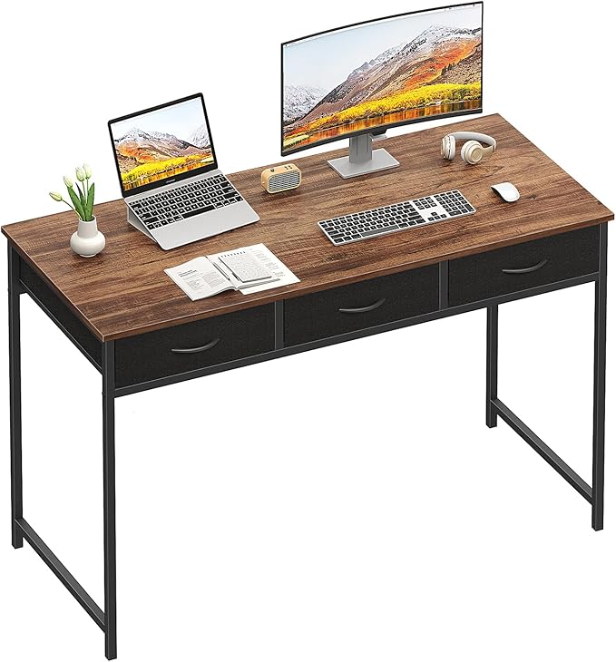 WOHOMO Computer Desk with 3 Drawers, 47.2 Inch Bedroom Desk with Storage by WOHOMO