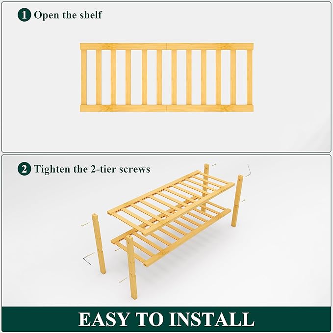 Smiry Shoe Rack, 2 Tier Bamboo Shoe Organizer, Stackable Free Standing Wooden - Image 6