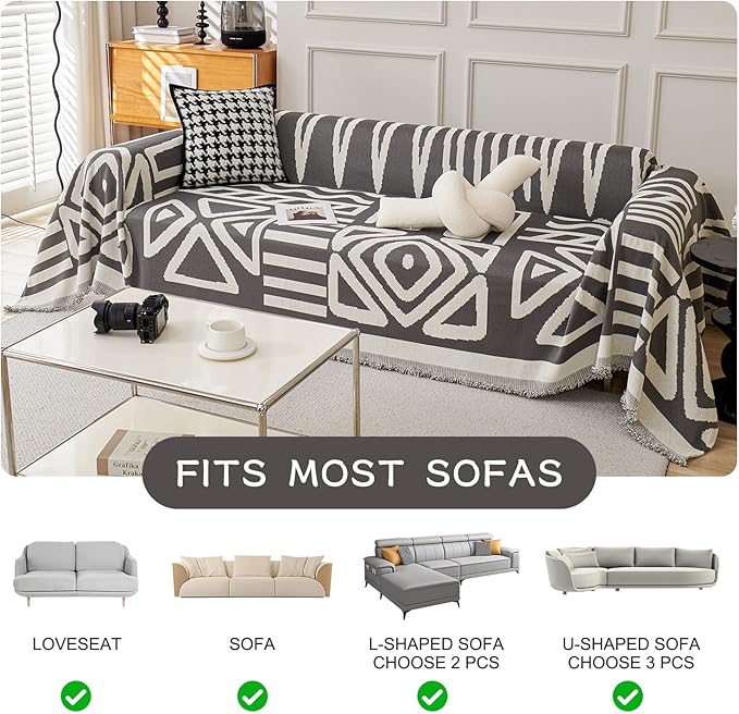 STACYPIK Simple Dark Grey Boho Sofa Cover - Image 5