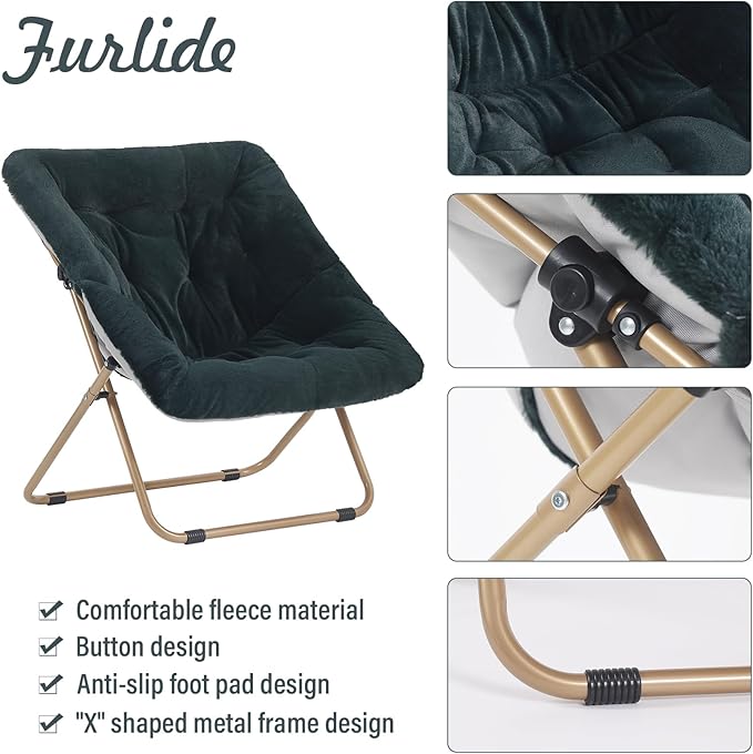 Saucer Chair, Comfy Bedroom Chairs, Oversized Folding Faux Fur Chair, Foldable - Image 4