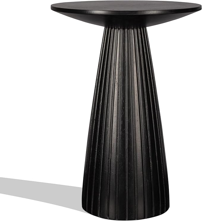 Black Pedestal Side Table 14.56'' Dia, Modern Accent End Table, Fluted Base - Image 8