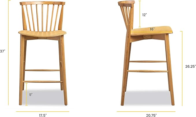 POLY & BARK Ligna Counter Stool Oak– Mid-Century Inspired Stool - Image 3