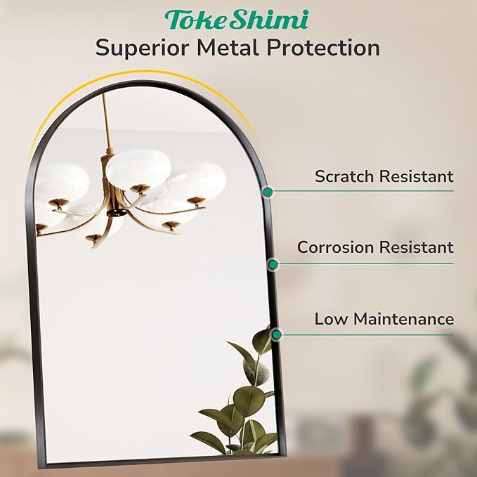 TokeShimi 26x38 Black Arched Mirror Bathroom - Image 4