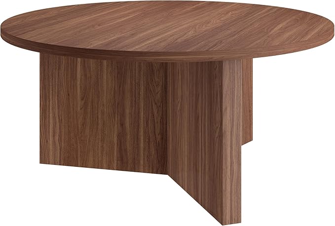 Henn&Hart 36" Round Wood Pedestal Coffee Table by HennHart