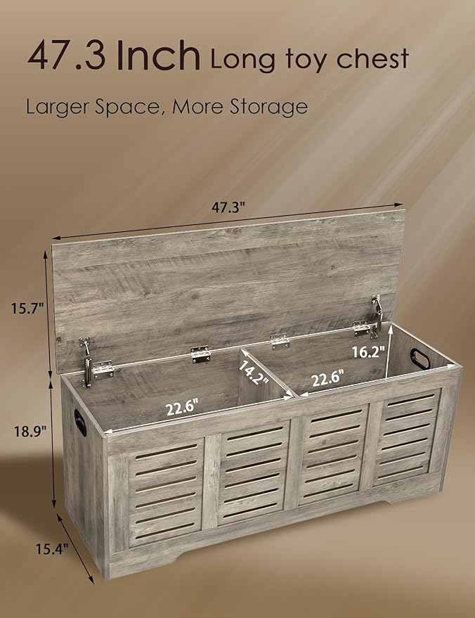 DINZI LVJ Storage Chest, 47.3” Wooden Toy Box - Image 9