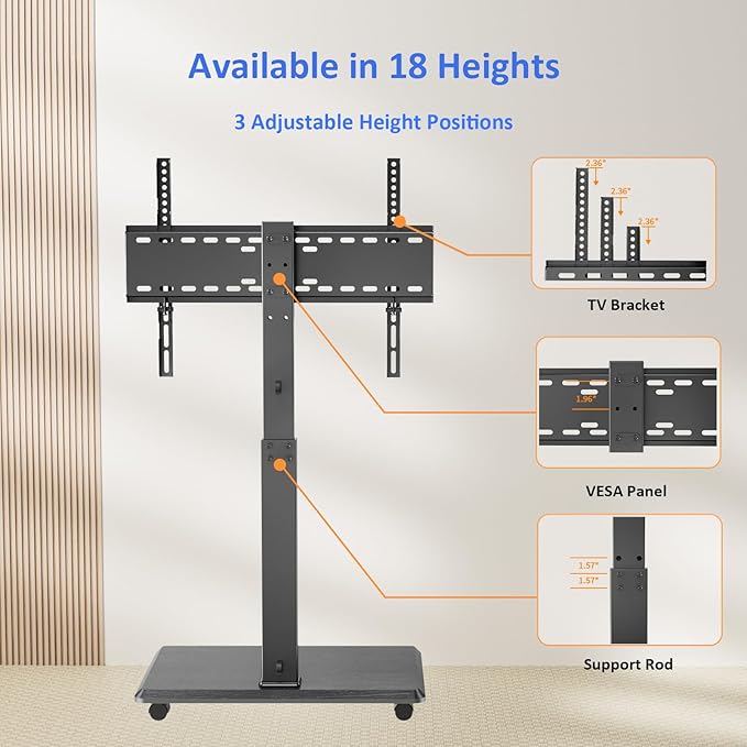 Rolling TV Stand, Portable Mobile TV Stand - Image 4